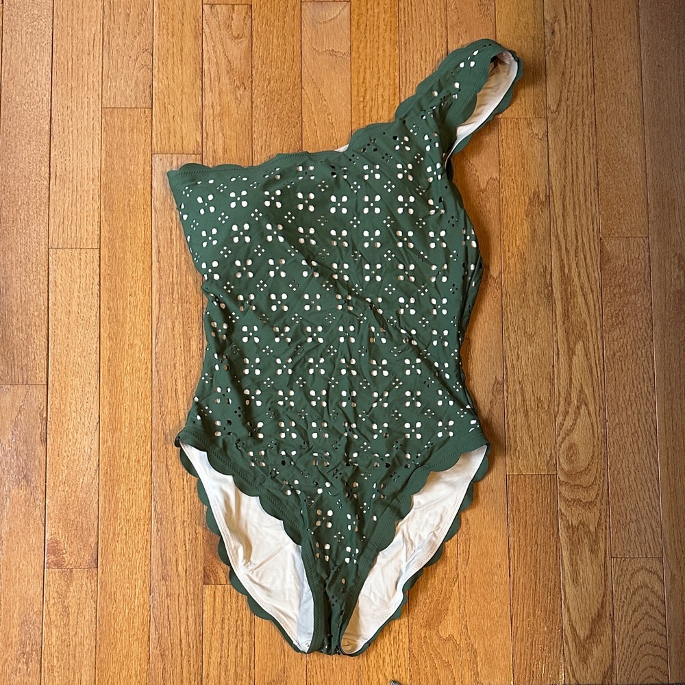 J. Crew Green Scalloped One-Shoulder One Piece